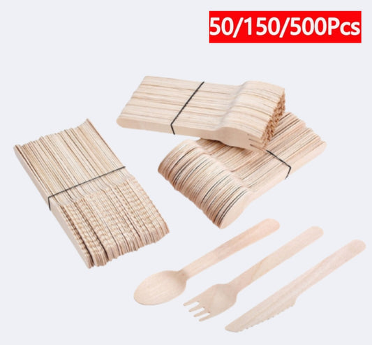 50/150/450Pcs Disposable Wooden Cutlery Forks/Spoons