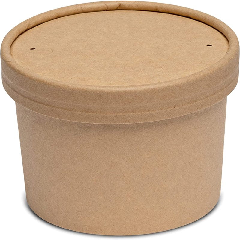 Elegant 50-Pack Disposable Kraft Paper Container Ice Cream Cups with Secure Lids – Perfect for Parties, BBQs, Picnics and More
