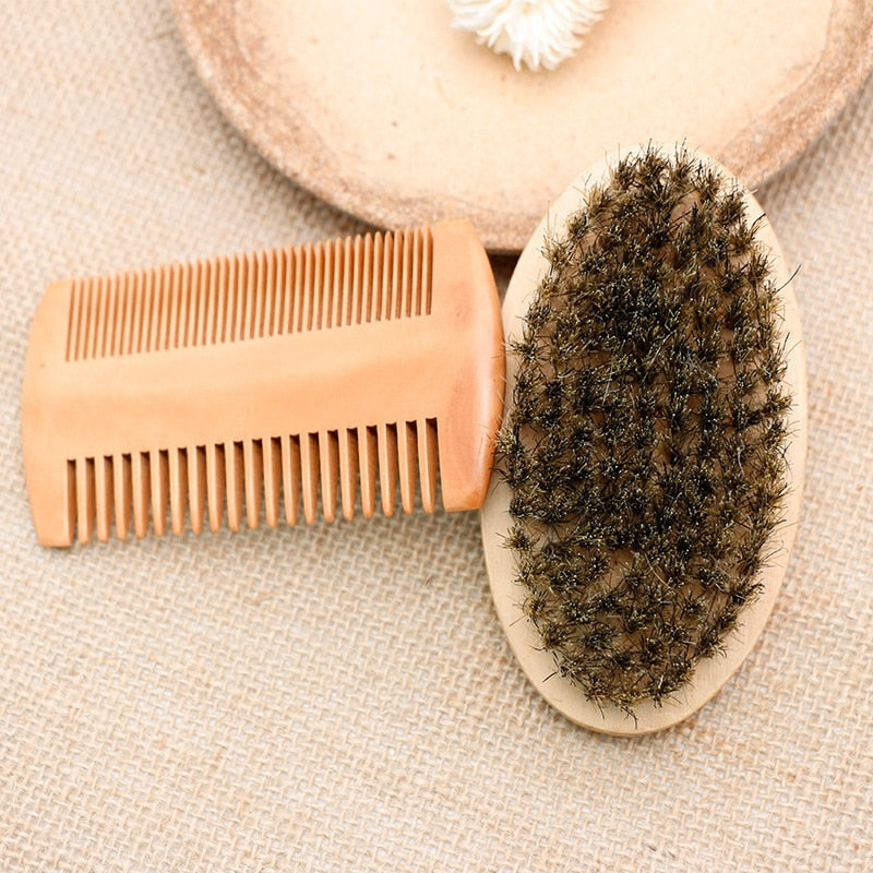 Professional Soft Boar Bristle Wood Beard Brush and Comb