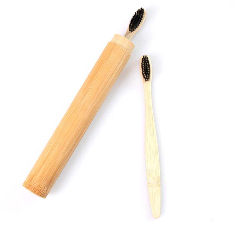 Natural Bamboo Toothbrush With Case and Stand