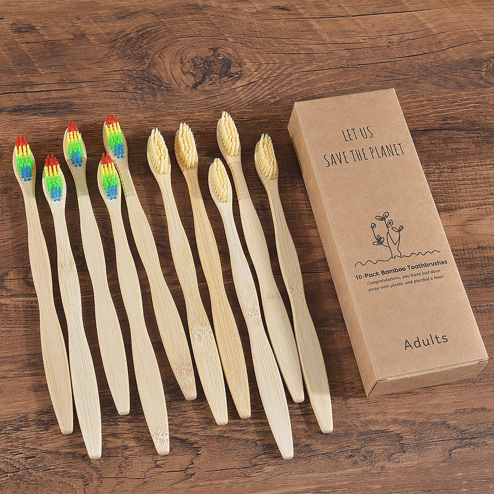 10 Piece Mix Eco Friendly Bamboo Toothbrush