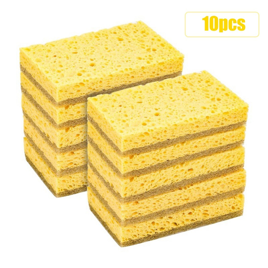 10Pcs 2-Sided Wood Pulp Cotton Dishwashing Sponge