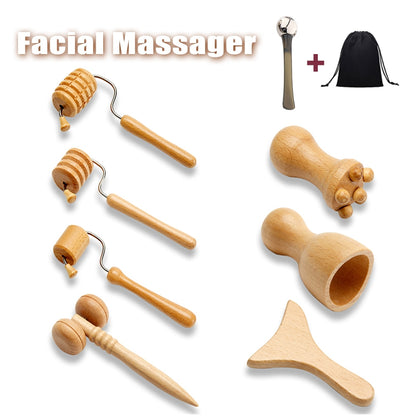 8Pcs Wooden Gua Sha Facial Massager Tools